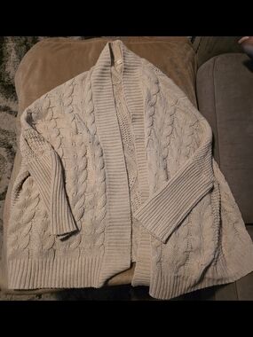 Mystree Cable Knit Open Front Cardigan - Beige Cream